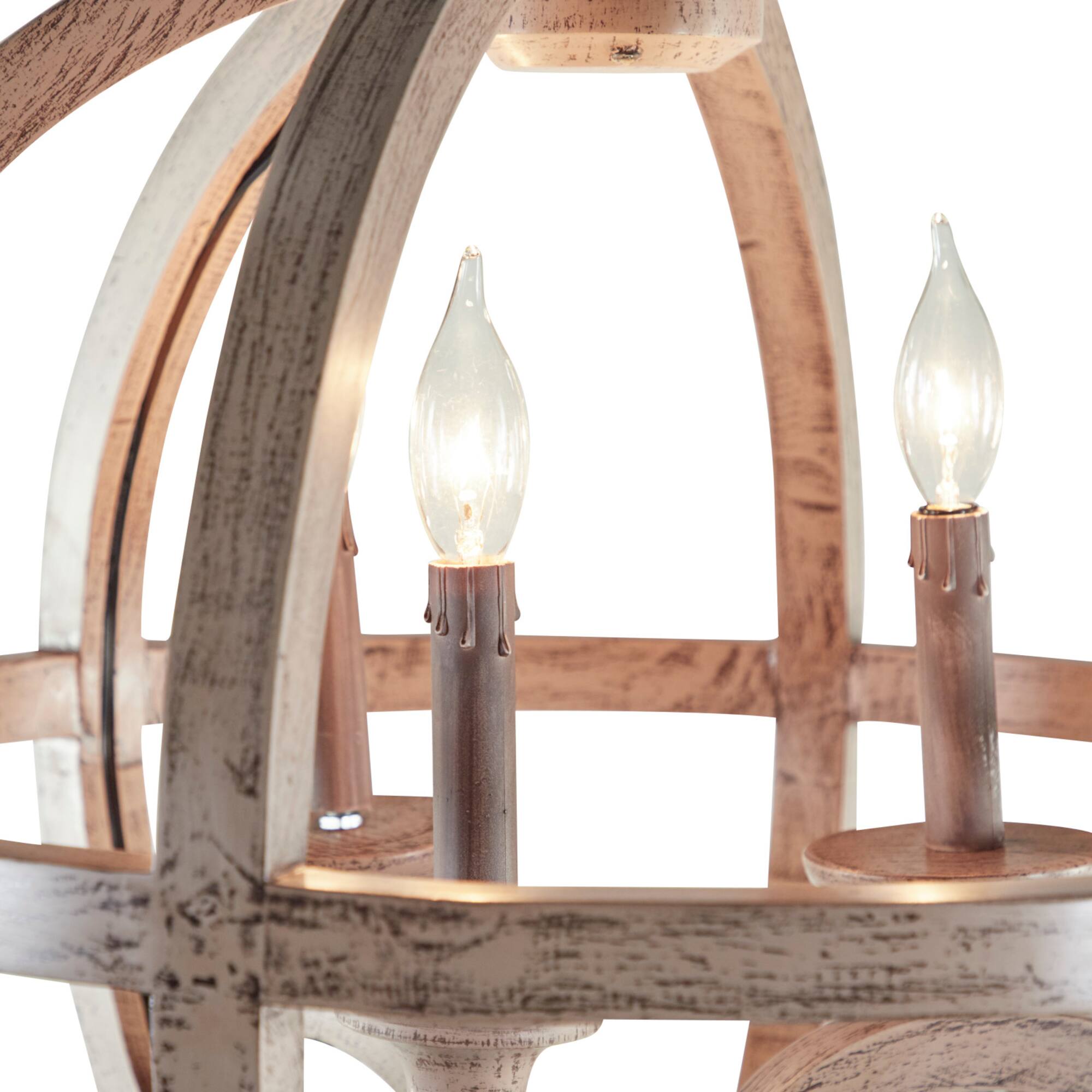 Gold Wood Rustic Caged Chandelier , 28" x 21" x 21"